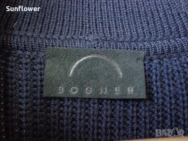 Мъжки зимен тъмносин пуловер с цип и яка Bogner 100% мека мерино вълна, снимка 7 - Пуловери - 54583941
