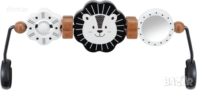 iGRATENS дървена играчка с огледало за бебешки шезлонг, играчки за ранно разпознаване в черно и бяло