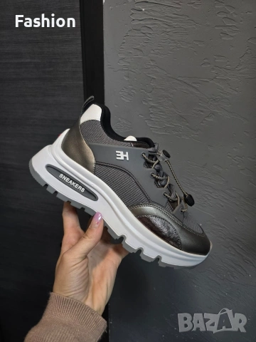 Нови жестоки дамски сникърси / маратонки в бежов и сив цвят на намаление.