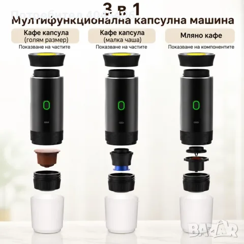 Преносима еспресо машина 3 в 1 с USB зарядно, 20 бара, снимка 3 - Кафемашини - 55480576