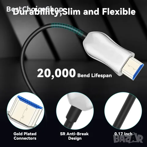 8K високоскоростен оптичен HDMI кабел 15m активен HDMI 2.1 48Gbps 8K@60Hz 4K@120Hz eARC, снимка 6 - Кабели и адаптери - 55341636