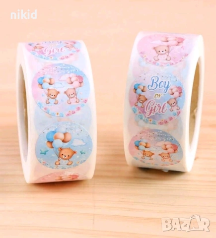 100 бр мече Boy Girl baby shower gender part самозалепващи лепенки стикери ръчна изработка подарък, снимка 2 - Други - 54656345