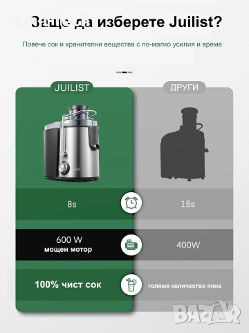 Сокоизстисквачка Juilist 800W, неръждаема стомана, 2 скорости, снимка 2 - Сокоизстисквачки и цитрус преси - 55225081