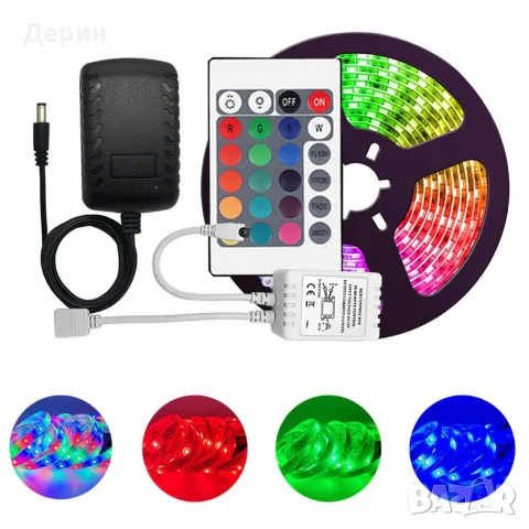 Лента с RGB LED диоди и дистанционно управление 5 метра, снимка 2 - Лед осветление - 55365356