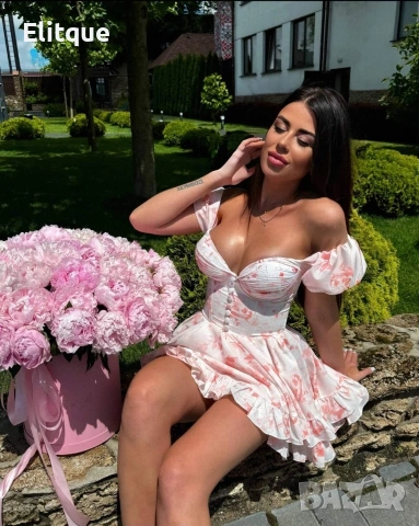 Кокетна рокля „Розова градина“ с открити рамене, снимка 3 - Рокли - 54599613