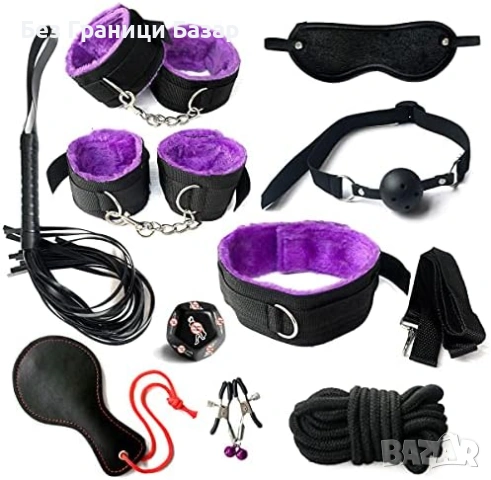 Нов Лилав bondage комплект 11 части BDSM сет с регулируеми аксесоари за игри възрастни