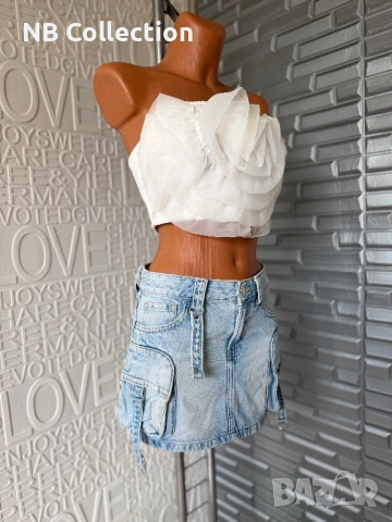 Bershka дамска къса дънкова пола , снимка 3 - Поли - 51134022