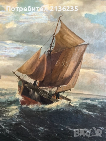 Маслена картина "Морски пейзаж", снимка 2 - Антикварни и старинни предмети - 54374493