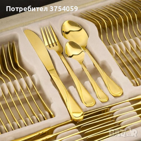 Луксозен комплект прибори Cheffinger – 72 части със сребърно/златно покритие и куфар за съхранение, снимка 5 - Прибори за хранене, готвене и сервиране - 55185156