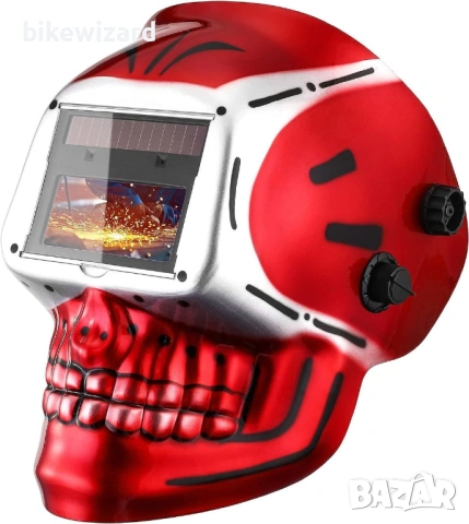 Соларна заваръчна каска с регулируем сенник за Mig-Tig дъгово заваряване – Skull Design