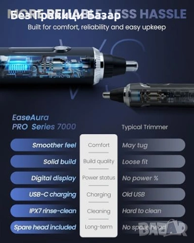 Нов Водоустойчив тример за нос и уши USB-C LED дисплей 200 минути работа за мъже, снимка 4 - Тримери - 54500084