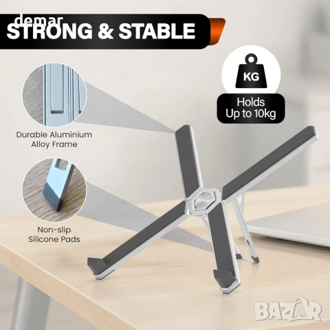 Регулируема стойка за лаптоп 11"–18.4" – Висококачествена ергономична алуминиева, снимка 3 - Други - 53983292