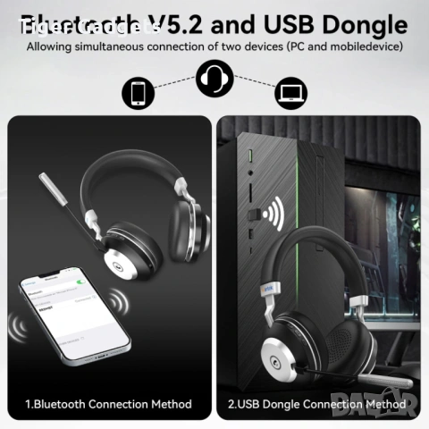 Безжична Bluetooth слушалка с микрофон Wantek WK882BT, USB Dongle, снимка 4 - Bluetooth слушалки - 54854133