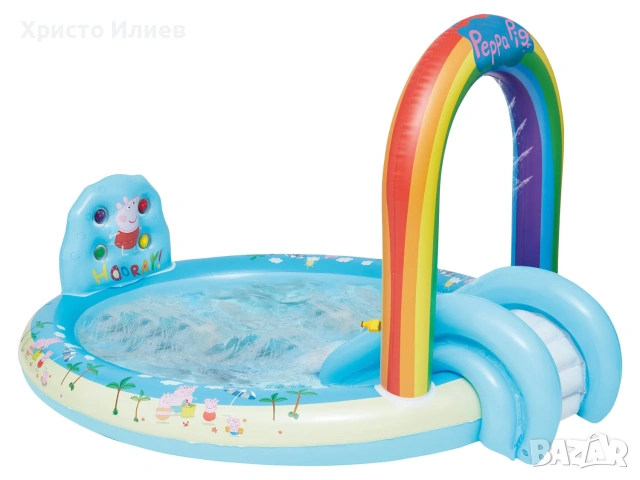 Надуваем басейн център за игра с пързалка и водна пръскачка Peppa Pig Пепа Пиг