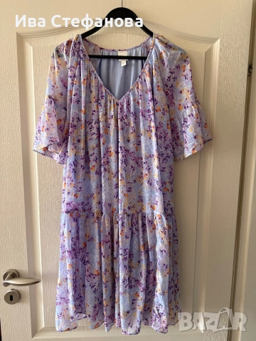 🌸 H&M ефирна елегантна ежеднивна  рокля нова шифон лилава люлякова 
