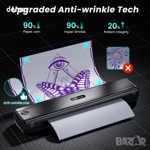 Портативен принтер за татуировки пренос на татуси с Bluetooth и USB, за шаблони и печат, снимка 3 - Принтери, копири, скенери - 55662494