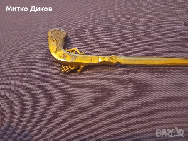 Ножчета за писма месинг Кронос като кама 175 мм и кремъчен пистолет 155мм, снимка 4 - Колекции - 54988123