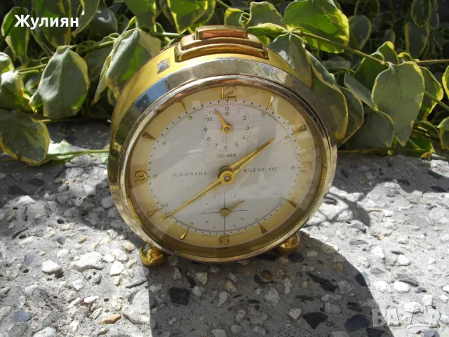 КОЛЕКЦИОНЕРСКИ БУДИЛНИК JUNGHANS SILENT-TIC TRI-VOX , снимка 2 - Антикварни и старинни предмети - 55680481