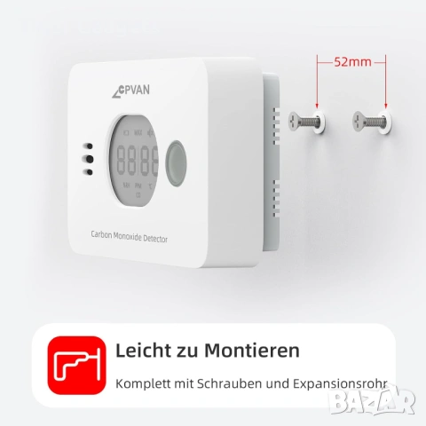 CPVAN Wireless 3-in-1 Carbon Monoxide Detector – CO детектор с температура и влажност, снимка 5 - Друга електроника - 54527058