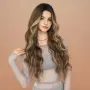 Чуплива кафява перука с руси кичури - 70 см, път по средата, снимка 3