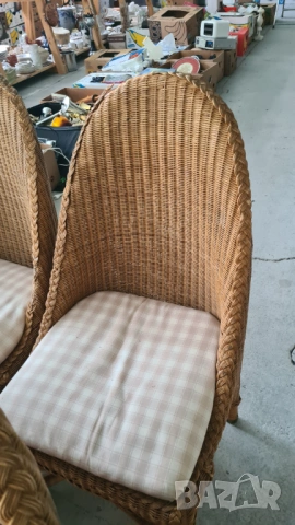 Комплект 6 бр. висококачествени плетени ратангови столове с възглавници на каре, снимка 6 - Столове - 54204521