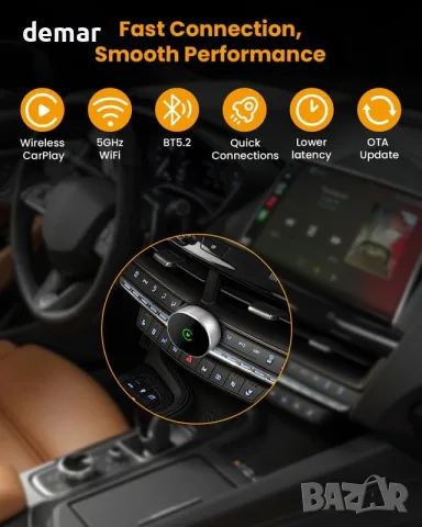 BANKKY безжичен CarPlay адаптер за iPhone, Dongle за iOS 10+ и 2016+ с кабел, снимка 3 - Аксесоари и консумативи - 55510909