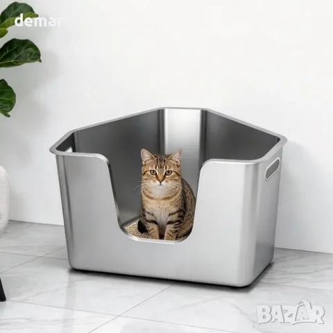 Метална котешка тоалетна от неръждаема стомана 56 × 42 × 30 см