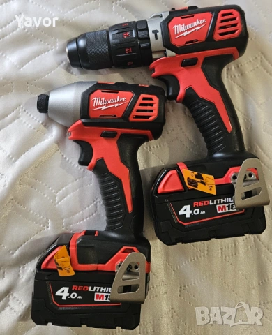Milwaukee M18 комплект – ударен гайковерт + ударен винтоверт + 2 батерии 4Ah + зарядно + куфар, снимка 6 - Винтоверти - 53802535