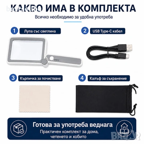 Професионална голяма правоъгълна увеличителна ръчна лупа за четене с LED осветление USB зареждане, снимка 7 - Други инструменти - 53090619