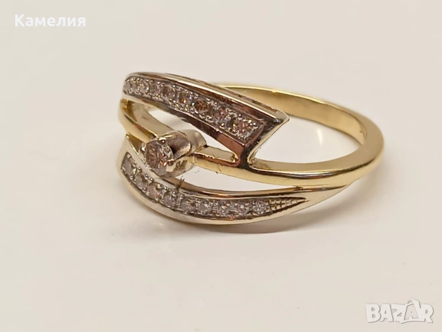 Златен пръстен с брилианти , снимка 5 - Пръстени - 54290741
