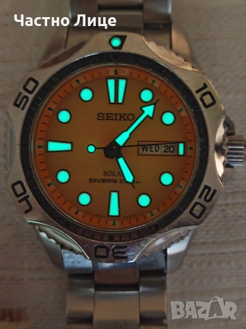 Супер Рядък Модел на SEIKO SOLAR DIVER'S V158 OAEO Оранжев Циферблат, снимка 4 - Антикварни и старинни предмети - 54619389