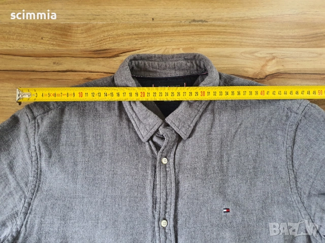 Tommy Hilfiger риза XL Regular Fit 100% памук сива, плътна материя, снимка 10 - Ризи - 54682734