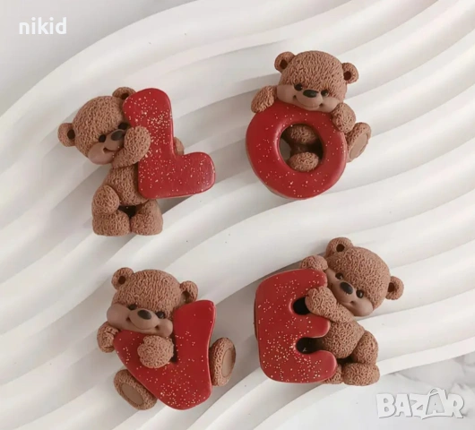 Мече Мечета с букви LOVE силиконов молд форма фондан шоколад гипс смола декор, снимка 6 - Форми - 54403541