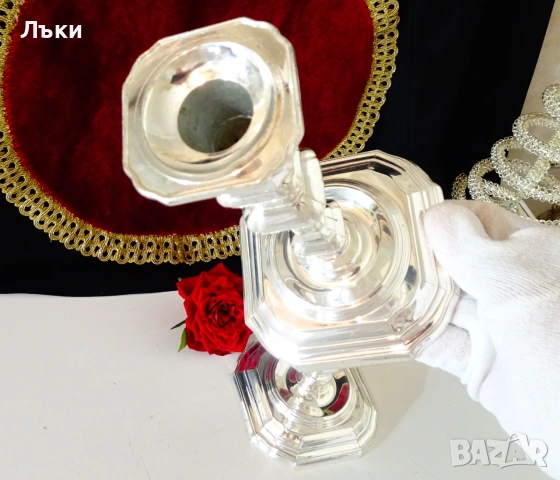 Посребрен свещник BMF,W.Germany,Art Deco. , снимка 5 - Антикварни и старинни предмети - 54962597
