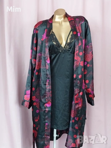 L/XL Черен сатенен халат и черна сатенена нощница , снимка 8 - Нощници - 54048376