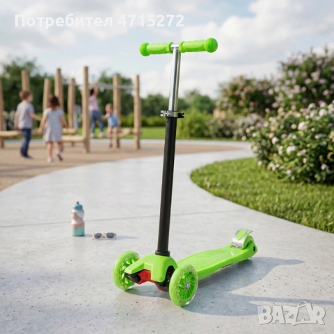 Детска сгъваема тротинетка 21st Scooter със светещи силиконови колела, Зелена, снимка 2 - Детски велосипеди, триколки и коли - 53959293