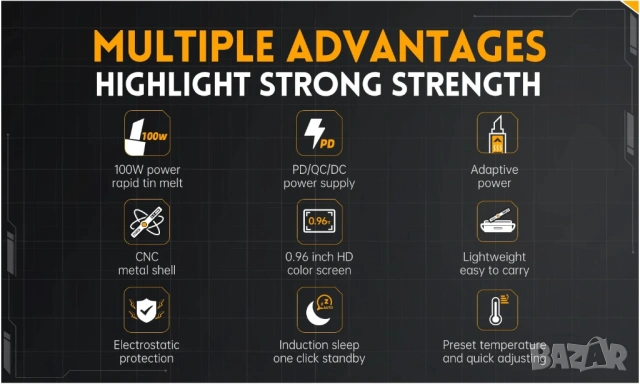 Професионален смарт поялник FNIRSI HS-02 с 6 човки, снимка 9 - Друга електроника - 54003479