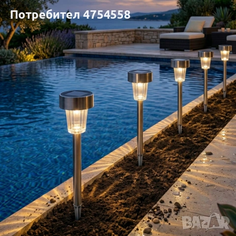 Комплект от 5 броя Led соларни лампи - автоматично включване без разход за електроенергия, снимка 3 - Градински мебели, декорация  - 54027764