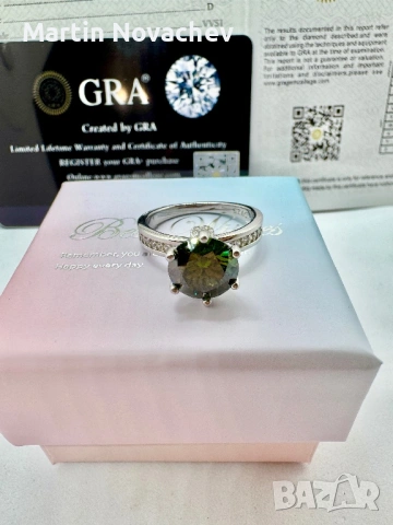 Сребърен пръстен с мойсанит (Диамант) 3 карата, снимка 10 - Пръстени - 53991226