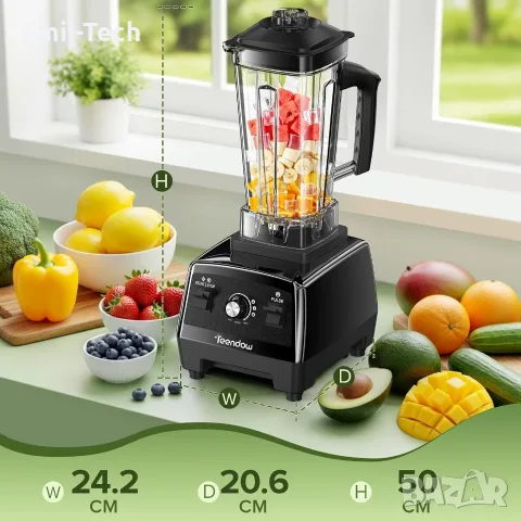 Teendow блендер 1600W 2L | 28 000 об./мин., 6 остриета, снимка 2 - Блендери - 55637436