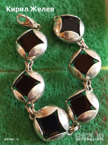 Модерна дамска сребърна гривна с черен ОНИКС уникално красива 52714, снимка 2 - Гривни - 54028129