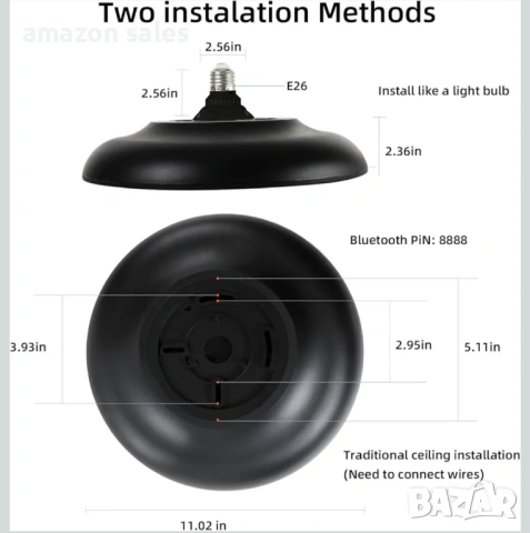 LED таванно осветление с дистанционно управление,IP65 диаметър 28см,димируема с Bluetooth говорител, снимка 6 - Лед осветление - 54479801