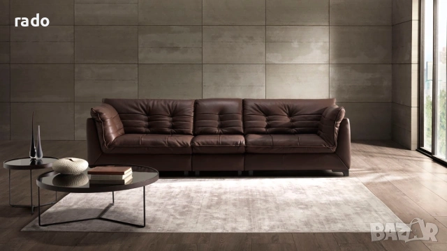 Модулен диван и табуретка Natuzzi Editions Intrigo - Естествена кожа, снимка 2 - Дивани и мека мебел - 54455153