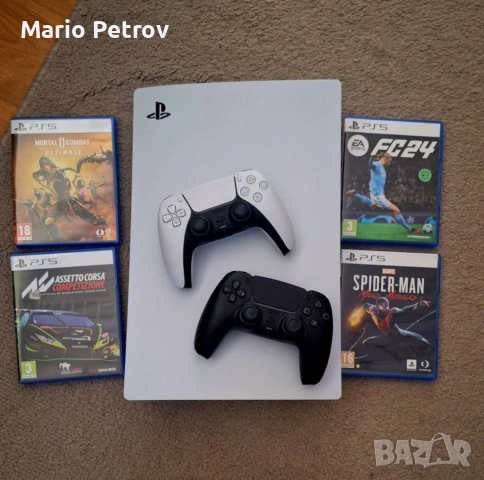 Ps5 (дискова версия) с 2 контролера, 4 игри + кабели