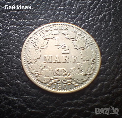 Стара сребърна монета 1/2 марка 1907 г. буква А - Германска империя - красива !, снимка 4 - Нумизматика и бонистика - 55306409