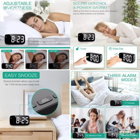 Светещ LED часовник с Температура и Дата. Дигитален Будилник. Светещи Настолни Часовници. Будилници, снимка 13 - Други - 54079980