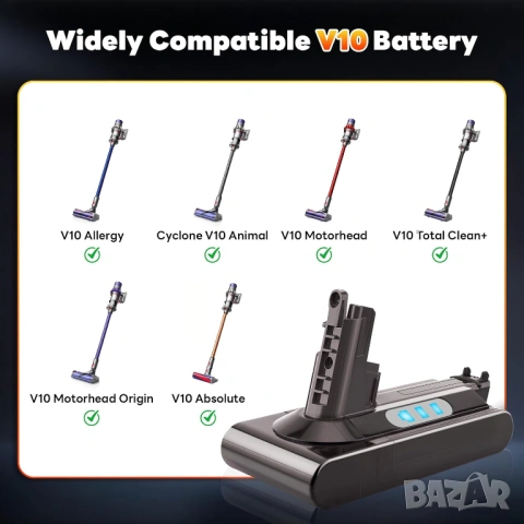 Резервна батерия 7200mAh за Dyson V10 / SV12 с филтър - НОВА, снимка 6 - Прахосмукачки - 54919072