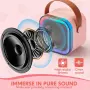 SYNCFUN Мини караоке машина с 2 безжични микрофона – Bluetooth високоговорител с LED светлини, снимка 2