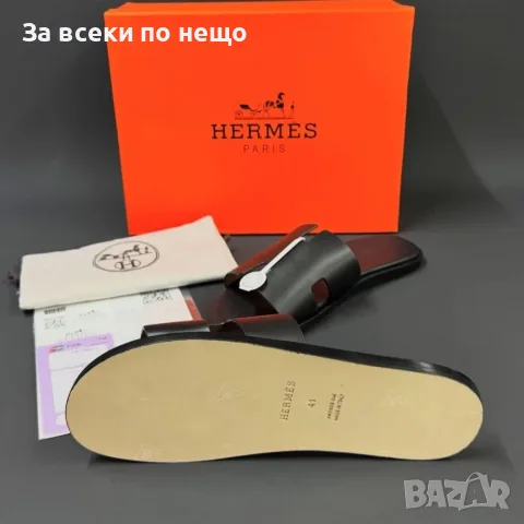 Hermes Мъжки Черни Чехли Телешка Кожа Код ch84, снимка 2 - Мъжки чехли - 55482306