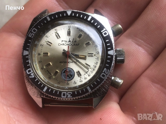 стар ръчен "RUHLA" CHRONOGRAF - MADE IN GDR, снимка 2 - Антикварни и старинни предмети - 50902348